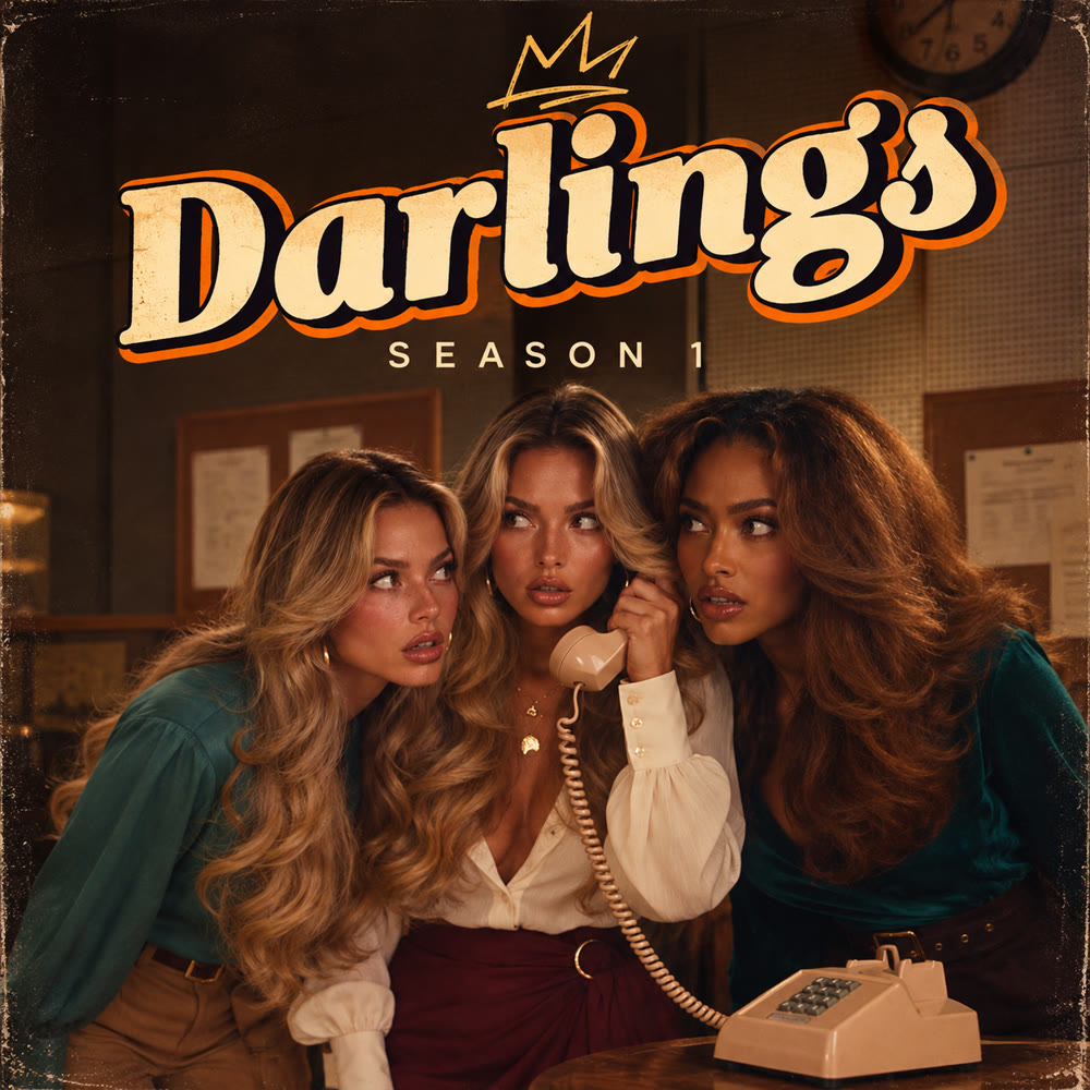 Darlings Season 1 cover — three women in 1970s outfits crowding around a telephone